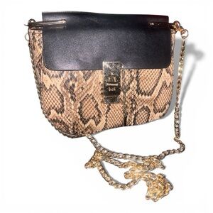 Snakeskin Faux Leather Shoulder Bag – Beige & Black